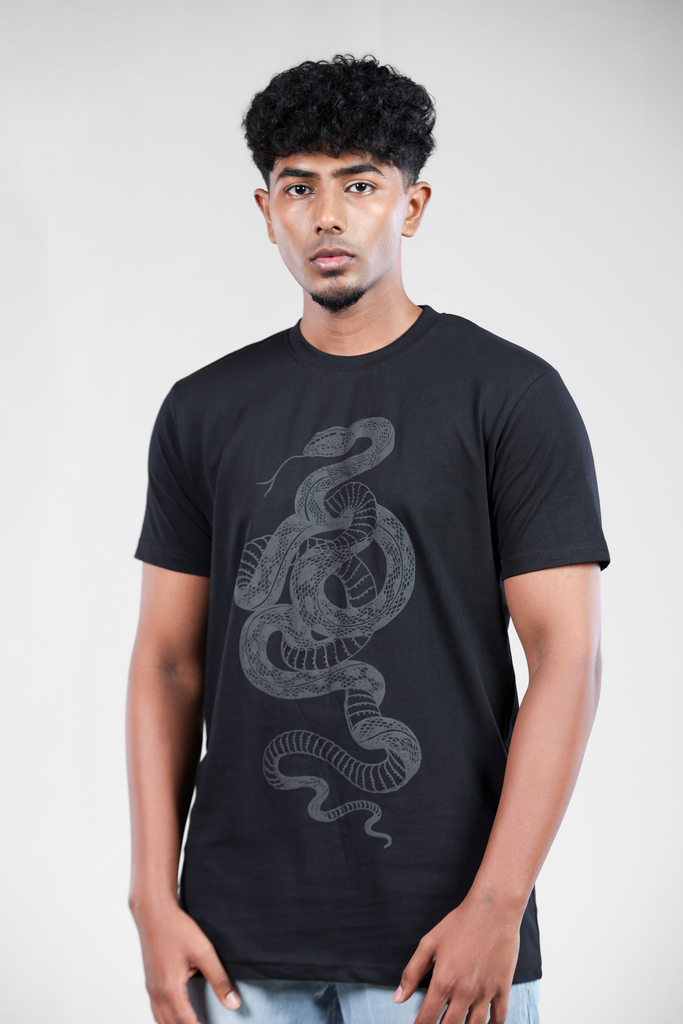 Baronial Serpent's Dominion Puff Print Black T-Shirt for Men – Crew Neck Edition