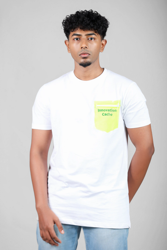 Neon Vault Cache-Pocket White T-Shirt for Men – Crew Neck Edition