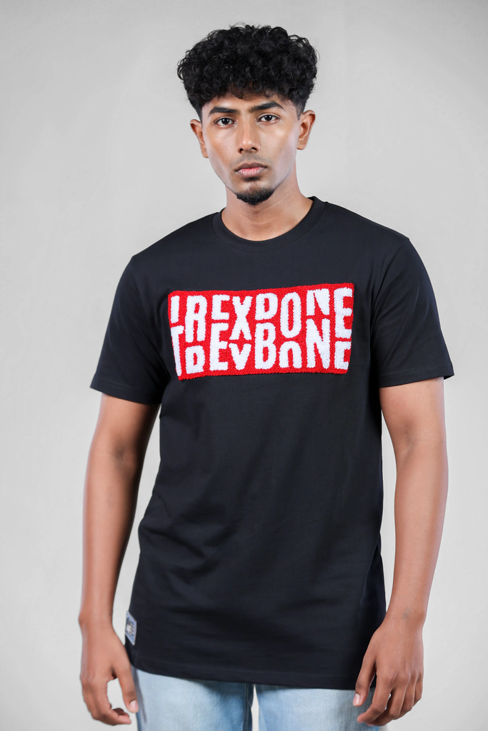 Scarlet Forged Chenille Typography Black T-Shirt for Men – Crew Neck Edition