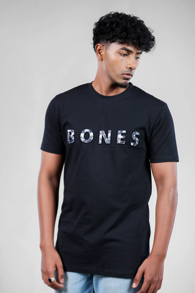 Sepulchral Sovereign Embossed Bones Black T-Shirt for Men – Crew Neck Edition