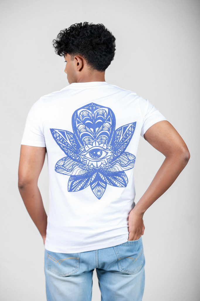 Tranquil Vision Puff Print White T-Shirt for Men – Crew Neck Edition