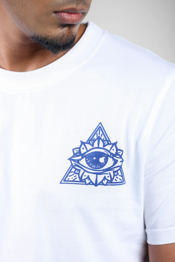Tranquil Vision Puff Print White T-Shirt for Men – Crew Neck Edition
