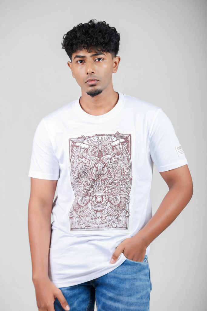 Wyrm’s Lair Appliqué White T-Shirt for Men – Crew Neck Edition